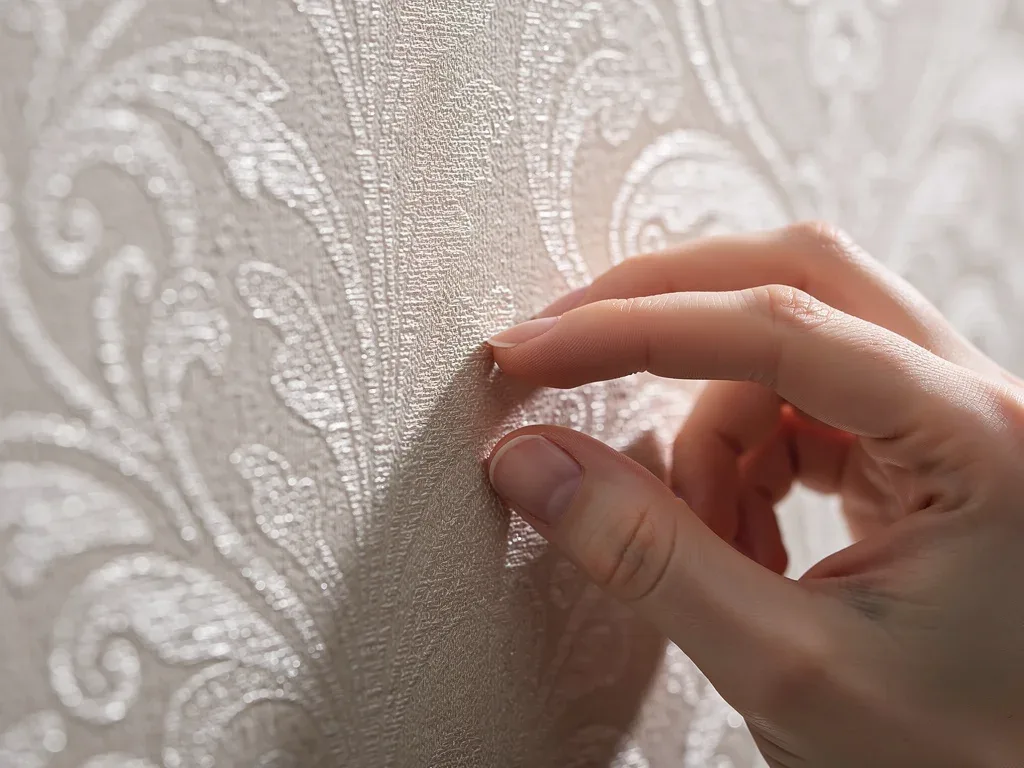 Close-up of silk-effect quiet luxury wallpaper texture